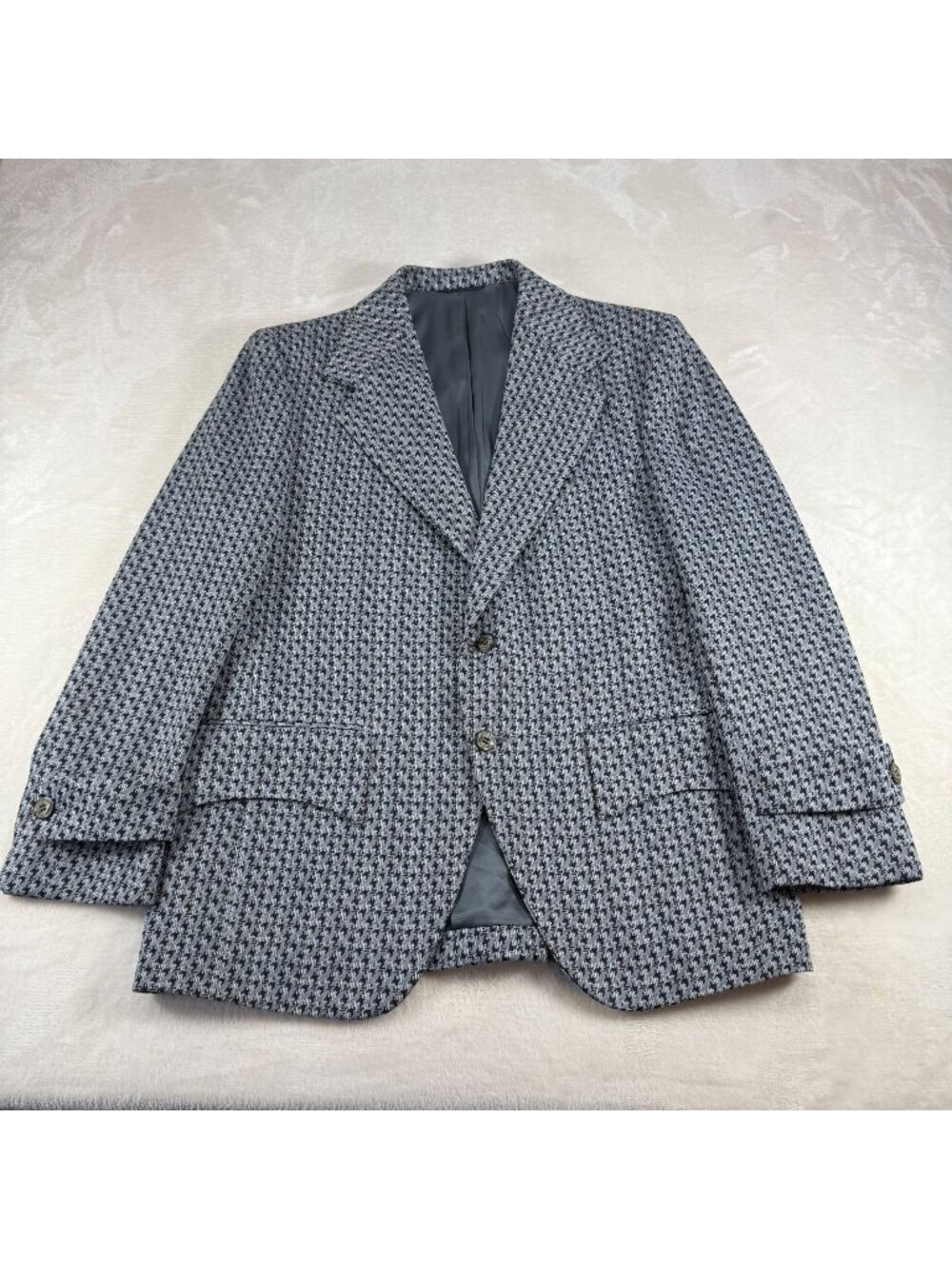 Vintage 60/70s Rough Rider Action Tailored Houndstooth Knit Suit Jacket 40 Blaze